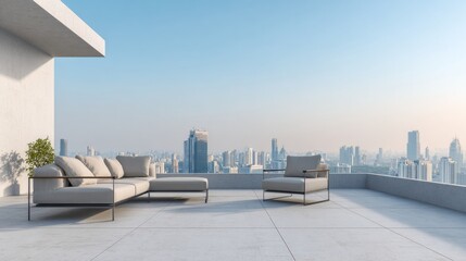 Empty Modern Rooftop Terrace with City View – Minimalist Outdoor Background for Design and Web