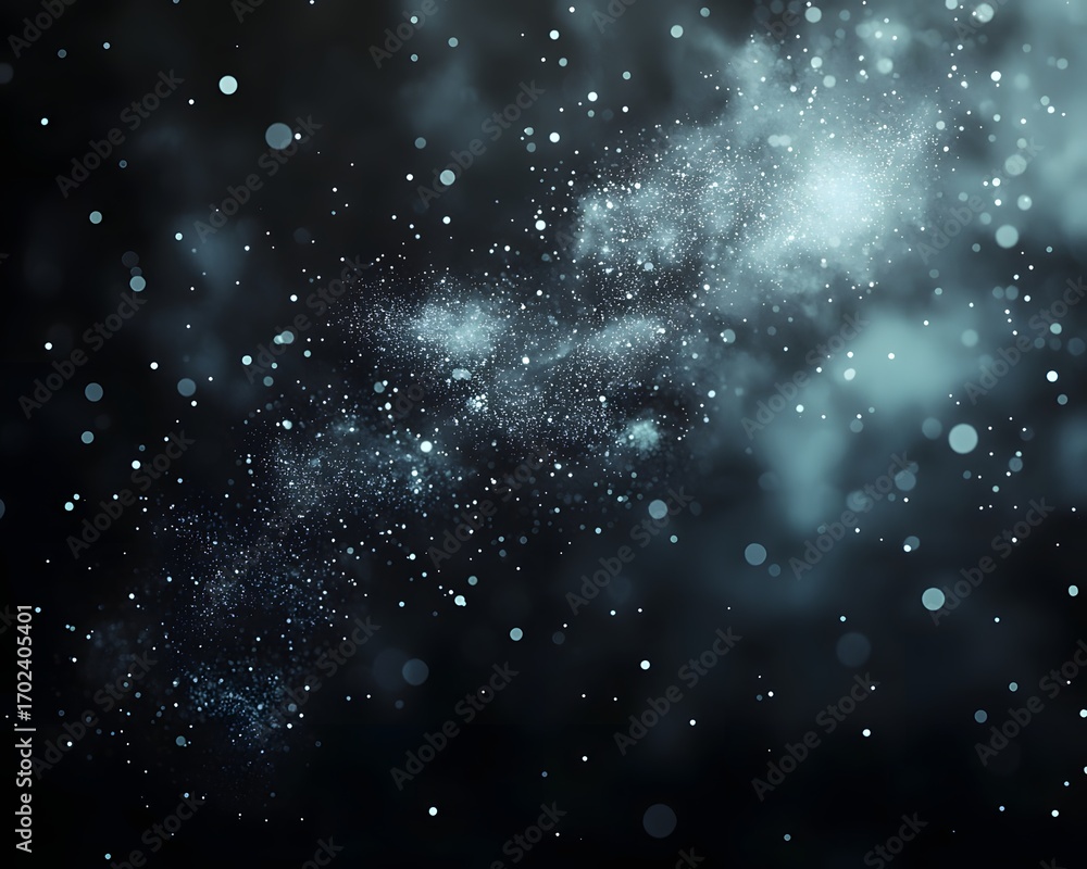 Poster glowing microscopic particles and ethereal light effects create a cosmic abstract scene