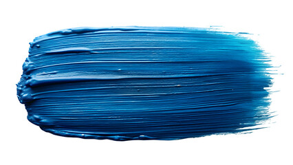 Close-up textured blue oil paint brushstroke on transparent background