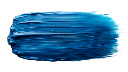 Close-up textured blue oil paint brushstroke on transparent background