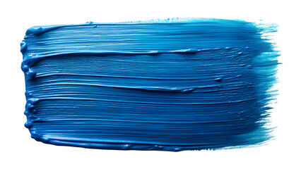 Close-up textured blue oil paint brushstroke on transparent background