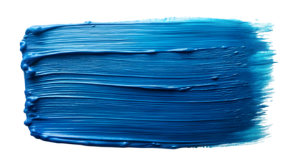 Close-up textured blue oil paint brushstroke on transparent background