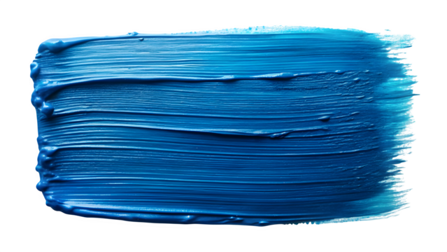 Close-up textured blue oil paint brushstroke on transparent background