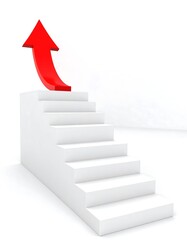White steps with a red arrow pointing upward