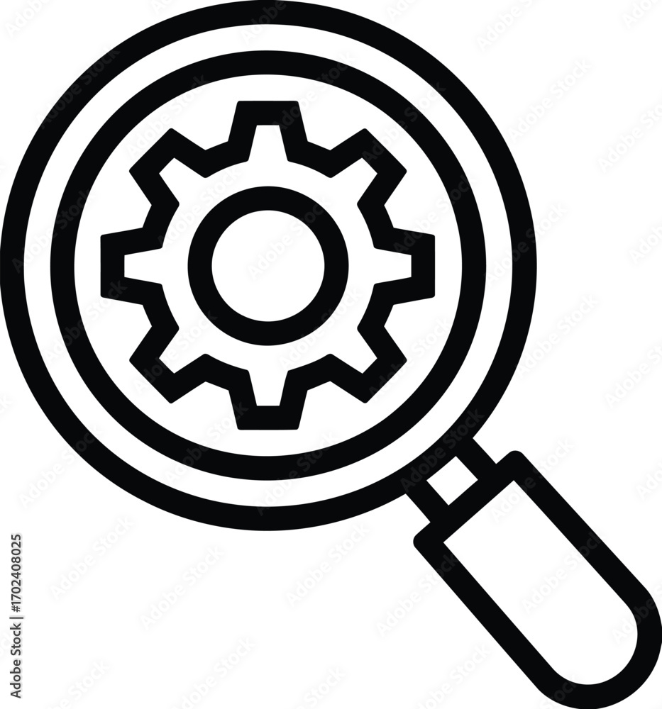 Poster magnifying glass over cogwheel a symbol of technical analysis and a metaphor for precision in engine