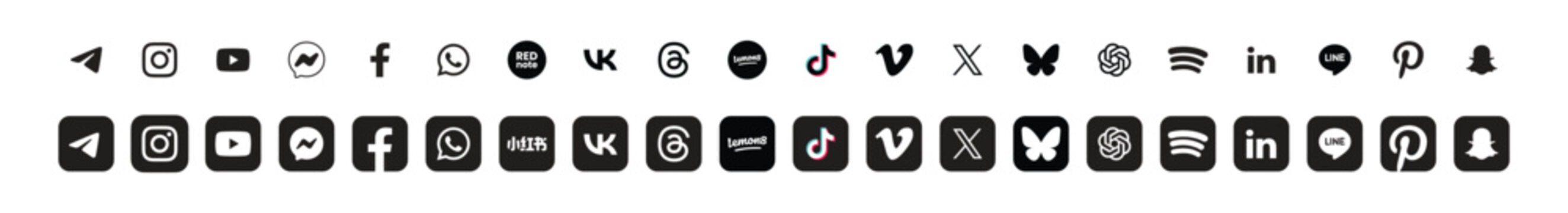 popular social media logos vector icon set of for editorial use.