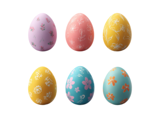 Pastel floral decorated easter eggs pink, Isolated On Png Transparent Background