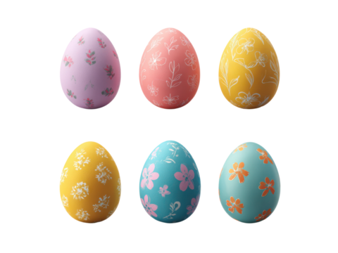 Pastel floral decorated easter eggs pink, Isolated On Png Transparent Background