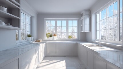 Minimalist Modern Kitchen with Clean Countertops – Empty Interior Background for Design and Web
