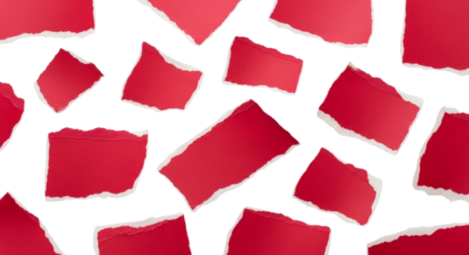 Abstract pattern of torn red paper pieces on a black background