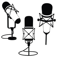 Professional Studio Microphone Vector Silhouettes