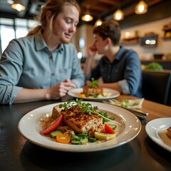 Enjoying Healthy Meal Together at Restaurant