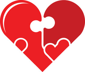 Flat red heart puzzle pieces vector graphic for romance and connection