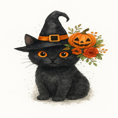 halloween cat with pumpkin