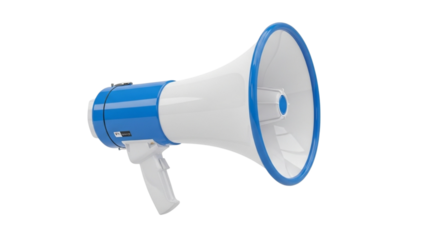 Blue and white megaphone isolated on a black background