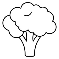 Simple line art illustration of a broccoli head and stem silhouette