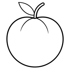 Simple black and white outline illustration of a single ripe apple with stem and leaves silhouette