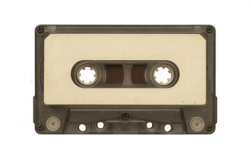 Close-up of a vintage audio cassette tape isolated on a transparent background, capturing the essence of retro music technology