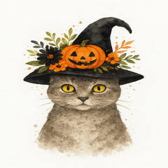 halloween pumpkin with witch hat