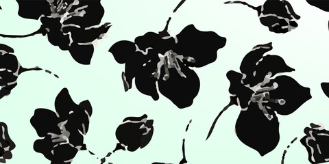 Spring seamless pattern with hand drawn flowers daffodils, narcissus. Pastel floral elements on light background. Design for textile, fabric, wallpaper, packaging.Vector Illustration.