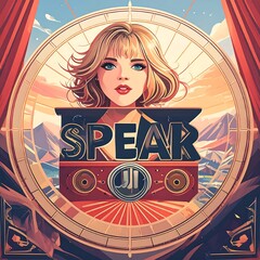 Woman, retro style, with music theme