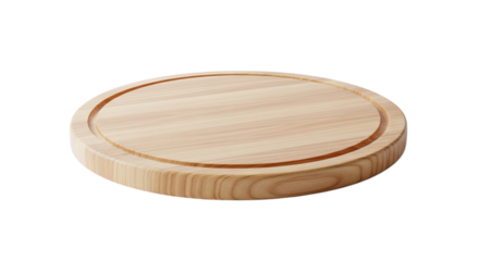 Round wooden cutting board with a groove on a black background