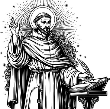 Hand drawn illustration of St. Thomas of Aquinas
