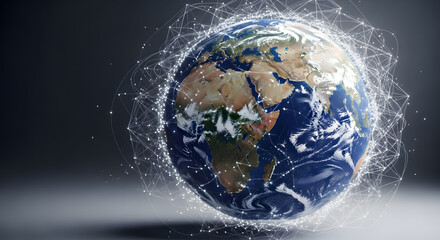 Conceptual Image of Planet Earth with Glowing Data Network