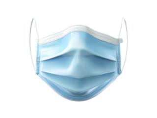 Light blue medical face covering with white elastic ear loops image, Isolated On Png Transparent Background