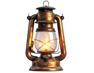 Antique Lantern with Glowing Flame PNG Isolated