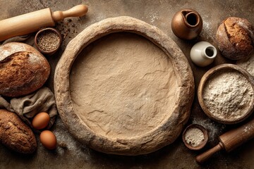 Artisan sourdough bread making ingredients, displayed with rustic charm and warm, earthy tones, perfect for baking recipes and culinary themes, homemade goodness.