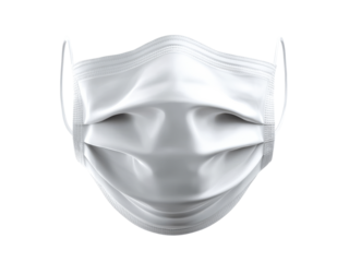 White pleated protective face covering with ear loops image, Isolated On Png Transparent Background