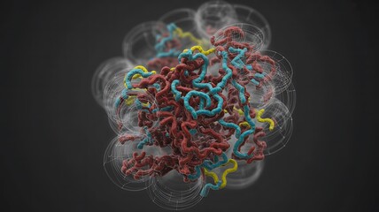 3D Rendering of a Complex Protein Structure with Wireframe Overlay