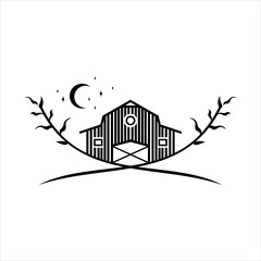 luxury barn logo icon vector in with leaf, crescent moon and stars element line style design