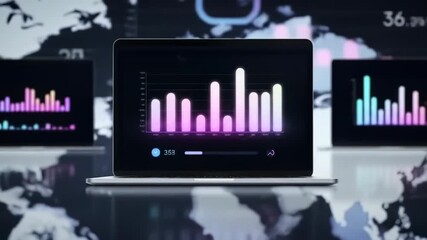 Digital tablets display data charts and graphs in a modern office, showcasing business analytics and financial insights with a futuristic theme. - Powered by Adobe