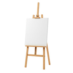 Wooden artist easel with blank canvas isolated on transparent background