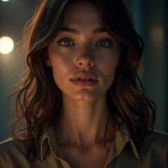 Woman Portrait with Neutral Expression and Warm Lighting
