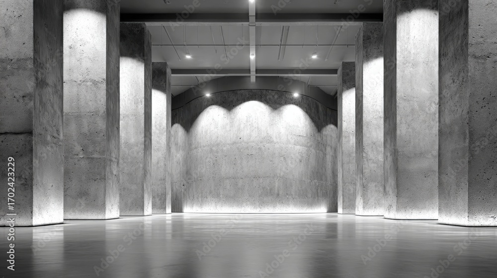 Poster modern concrete architecture with pillars and ambient lighting in a minimalist design space