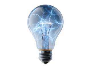 Glowing lightbulb with internal blue electrical discharge electricity energy, Isolated On Png Transparent Background