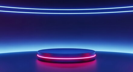 Neon Lights Stage Platform Futuristic Design.