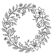 Peony Flower with Lavender Stems in Circular Outline