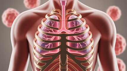 Human Lungs and Rib Cage with Cancer Cells