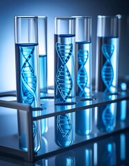 Fototapeta premium Test tubes with DNA strands in a lab setting