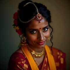 Woman Smiling Wearing Traditional Indian Attire and Jewelry