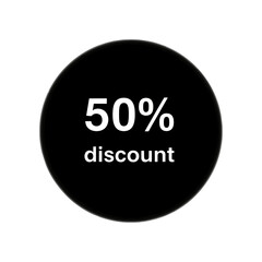 Fifty percent discount offer in black circle