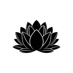 Black silhouette of a lotus flower on a white background