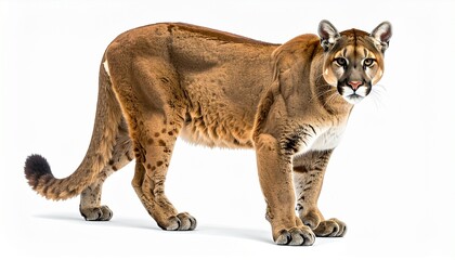 Cougar with sleek tan fur muscular frame sharp claws stealthy mountain lion wild cat animal isolated on white background
