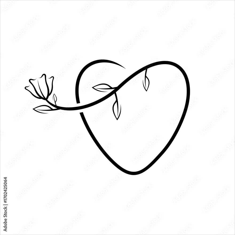 Poster elegant love logo icon vector with flower and leaf element in line style design