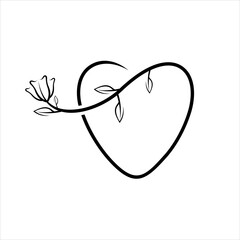elegant love logo icon vector with flower and leaf element in line style design