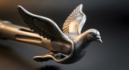 Obraz premium Artistic Close View of Rifle Barrel Morphed into Dove Symbol